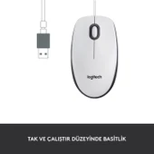 Logitech M100 Kablolu 1.000 DPI USB Mouse - Beyaz - 2