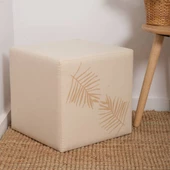 Palm Puf-Bej/Yaprak Baskılı 40x40x40 cm - 1