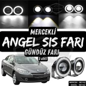 Renault Fluence 2009-2016 Uyumlu Üniversal Mercekli Angel Sis Farı Metal Su Geçirmez 76 mm Beyaz Halkalı Gündüz Farı Angel Eyes 2 Adet thumbnail 1