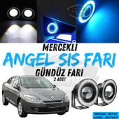 Renault Fluence 2009-2016 Uyumlu Üniversal Mercekli Angel Sis Farı Metal Su Geçirmez 76 mm Buz Mavi Halkalı Gündüz Farı Angel Eyes 2 Adet - 1
