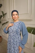 FIRFIRLI GARNİ ŞİFON ELBİSE MAVİ - 2