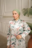 GÖMLEK YAKA BOY DÜĞMELİ SATEN ELBİSE BEYAZ - 1