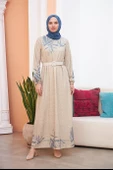 ETEĞİ SULU ARMONİCA ELBİSE BEJ - 1