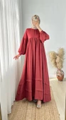 SALAŞ KETEN ELBİSE BORDO - 2