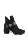 Kadın Siyah Süet Taşlı Topuklu Kısa Bot thumbnail 1