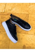 Hakiki Deri Siyah Beyaz Yüksek Tabanlı Ortopedik Sneaker - 1