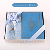 Kuran +  Seccade +  Tesbih Hediye Seti (Hafız Boy, Termo Deri, Desenli Kutu, Açık Mavi) thumbnail 1