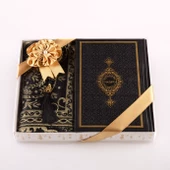 Kuran +  Seccade +  Tesbih Hediye Seti (Hafız Boy, Termo Deri, Desenli Kutu, Siyah) thumbnail 2