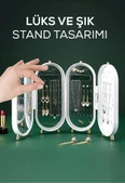 QASUL Takı Organizeri Toka Küpe Askılığı Katlanabilir 4 Bölmeli Aynalı Kolye Zincir Askısı Takı Kutusu - 1