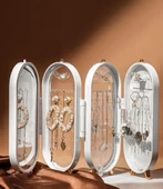 QASUL Takı Organizeri Toka Küpe Askılığı Katlanabilir 4 Bölmeli Aynalı Kolye Zincir Askısı Takı Kutusu - 3