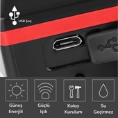 Solar Enerjili USB ile Şarj Edilebilir Ledli Bisiklet Feneri Kornalı ve Su Geçirmez Far - 4