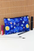 Yıldızlı Gece Tablosu Desenli Van Gogh Kalemlik Fermuarlı Makyaj Çantası Büyük Boy - 1