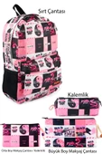 4'lü Set Blackpink K-Pop Desenli Sırt Çantası Kalemlik Makyaj Çantası Büyük Boy Makyaj Çantası - 1