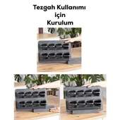 Porsima 1124 Standlı Kaydırmalı Kaşıklı 360° Döner Kapaklı Etiketli Baharatlık Seti - Erzak Saklama Kabı Antrasit - 6