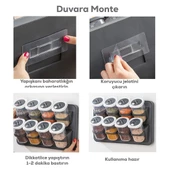 Porsima 1124 Standlı Kaydırmalı Kaşıklı 360° Döner Kapaklı Etiketli Baharatlık Seti - Erzak Saklama Kabı Antrasit - 5