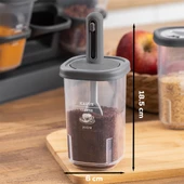 Porsima 1124 Standlı Kaydırmalı Kaşıklı 360° Döner Kapaklı Etiketli Baharatlık Seti - Erzak Saklama Kabı Antrasit - 4