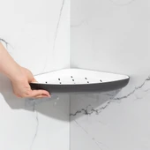 Porsima 0447 3'lü İstiridye Banyo Köşe Rafı - Yapışkanlı Duş Rafı Banyo Düzenleyici Organizer - Antrasit thumbnail 4