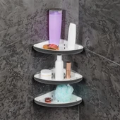 Porsima 0447 3'lü İstiridye Banyo Köşe Rafı - Yapışkanlı Duş Rafı Banyo Düzenleyici Organizer - Antrasit thumbnail 5
