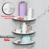Porsima 0447 3'lü İstiridye Banyo Köşe Rafı - Yapışkanlı Duş Rafı Banyo Düzenleyici Organizer - Antrasit thumbnail 3