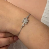 Gümüş Kare Baget Taşlı Kadın Bileklik - 4