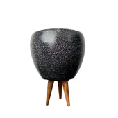 Bitki Tasarımı Siyah Granit Toprak Saksı Saksılık Salon Çiçeklik 3 Ayaklı - 15 CM thumbnail 1