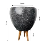 Bitki Tasarımı Siyah Granit Toprak Saksı Saksılık Salon Çiçeklik 3 Ayaklı - 15 CM thumbnail 3