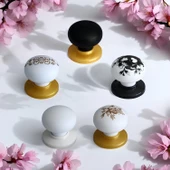 Polimer Düğme Beyaz Gold Kulp Desenli Tablalı Dolap Mobilya Mutfak Dolabı Çekmece Kulpu Kulbu 5 ADET - 6