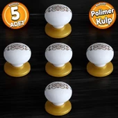 Polimer Düğme Beyaz Gold Kulp Desenli Tablalı Dolap Mobilya Mutfak Dolabı Çekmece Kulpu Kulbu 5 ADET - 1