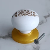 Polimer Düğme Beyaz Gold Kulp Desenli Tablalı Dolap Mobilya Mutfak Dolabı Çekmece Kulpu Kulbu 5 ADET - 7