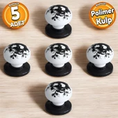 Polimer Düğme Kulp Desenli Beyaz Siyah Mobilya Mutfak Dolabı Çekmece Dolap Kulpu Kulbu 5 ADET - 1