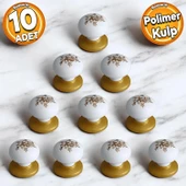Polimer Kulp Düğme Beyaz Desenli Tabla Gold Mobilya Mutfak Dolabı Çekmece Dolap Kulpu Kulbu 10 ADET - 1