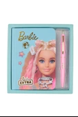 Orijinal Barbie Extra Notebook Mavi 2 li  Kalın Kapak Çizgili Defter Tükenmez Kalem Lisanlı Barbie Baskılı Not Defteri Seti - 1