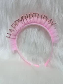 Taşlı Eva Happy Bırthday Yazılı Pembe Tüylü - 1