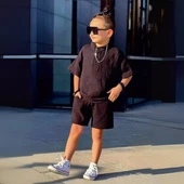 Triliya Erkek Çocuk Yazlık Tişört Kapri Takımı-Müslin Keten Organik Kumaş, 3-11 Yaş, Cepli, Lüks - 9