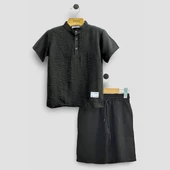 Triliya Erkek Çocuk Yazlık Tişört Kapri Takımı-Müslin Keten Organik Kumaş, 3-11 Yaş, Cepli, Lüks - 4