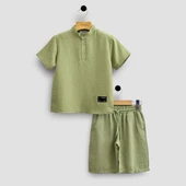 Triliya Erkek Çocuk Yazlık Tişört Kapri Takımı-Müslin Keten Organik Kumaş, 3-11 Yaş, Cepli, Lüks - 5