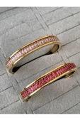 Kadın Çelik Gold Renk Pembe Baget Taşlı Suyolu Model Tasarım Kelepçe Bileklik - 2