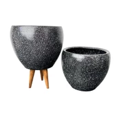 Bitki Tasarımı Siyah Granit Toprak Saksı Saksılık Salon Çiçeklik İkili Set Ayaksız - 3 Ayaklı- 15 CM thumbnail 3