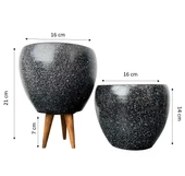 Bitki Tasarımı Siyah Granit Toprak Saksı Saksılık Salon Çiçeklik İkili Set Ayaksız - 3 Ayaklı- 15 CM thumbnail 2