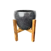 Bitki Tasarımı Siyah Granit Toprak Saksı Saksılık Salon Çiçeklik 4 Ayaklı - 15 CM thumbnail 4