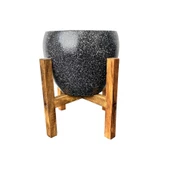 Bitki Tasarımı Siyah Granit Toprak Saksı Saksılık Salon Çiçeklik 4 Ayaklı - 15 CM thumbnail 3