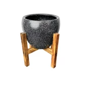 Bitki Tasarımı Siyah Granit Toprak Saksı Saksılık Salon Çiçeklik 4 Ayaklı - 15 CM thumbnail 5