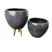 Bitki Tasarımı Siyah Granit Toprak Saksı Saksılık Salon Çiçeklik İkili Set Ayaksız - 3 Ayaklı- 15 CM thumbnail 4