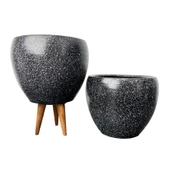 Bitki Tasarımı Siyah Granit Toprak Saksı Saksılık Salon Çiçeklik İkili Set Ayaksız - 3 Ayaklı- 15 CM thumbnail 6