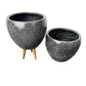 Bitki Tasarımı Siyah Granit Toprak Saksı Saksılık Salon Çiçeklik İkili Set Ayaksız - 3 Ayaklı- 15 CM thumbnail 5