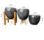 Bitki Tasarımı Siyah Granit Toprak Saksı Saksılık Salon Çiçeklik Üçlü Set - 15 CM - 2