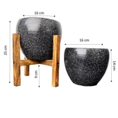 Bitki Tasarımı Siyah Granit Toprak Saksı Saksılık Salon Çiçeklik İkili Set Ayaksız - 4 Ayaklı- 15 CM - 2