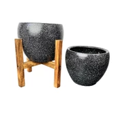 Bitki Tasarımı Siyah Granit Toprak Saksı Saksılık Salon Çiçeklik İkili Set Ayaksız - 4 Ayaklı- 15 CM - 3