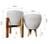 Bitki Tasarımı Beyaz Granit Toprak Saksı Saksılık Salon Çiçeklik İkili Set 3 Ayaklı- 4 Ayaklı- 15 CM - 2