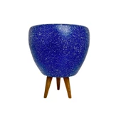 Bitki Tasarımı Lacivert Granit Toprak Saksı Saksılık Salon Çiçeklik 3 Ayaklı - 15 CM - 2